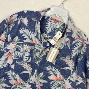 Tommy Bahama Linen Hawaiian Shirt Mens 3XL Blue Long Sleeve Floral Button Up New